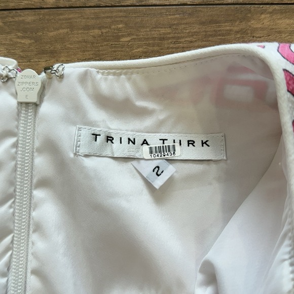 Trina Turk Signature Mod Print Dress 2 Pink & White Cotton Blend Sleeveless - Picture 2 of 4